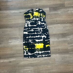 Black Halo Strapless Dress in Black, White, and Yellow